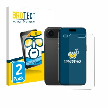 Front side of a product packaging with the brand logo BROTECT. Next to it is the device Apple iPhone Air (Front+Camera) shown 