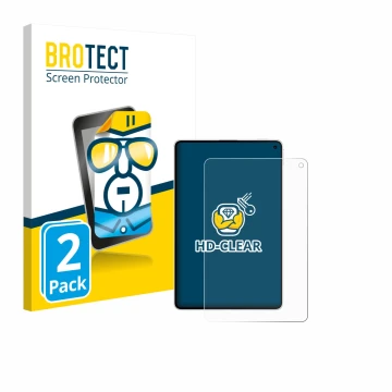 Front side of a product packaging with the brand logo BROTECT. Next to it is the device Huawei MatePad Mini shown with the cor