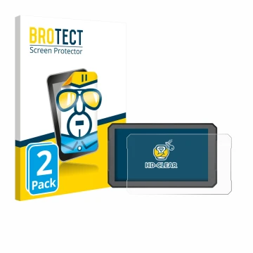 Front side of a product packaging with the brand logo BROTECT. Next to it is the device BOUWOIMA Motorrad Carplay 7