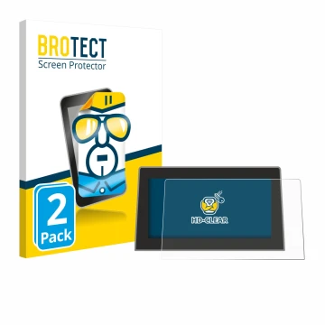 Front side of a product packaging with the brand logo BROTECT. Next to it is the device Jeep Compass BJ 2021-2024 (Uconnect 10
