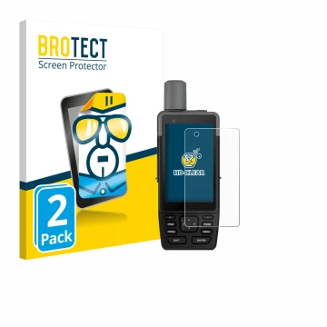 Front side of a product packaging with the brand logo BROTECT. Next to it is the device Garmin GPSMAP H1 shown with the corres