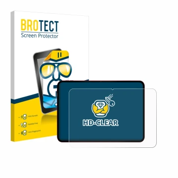 Front side of a product packaging with the brand logo BROTECT. Next to it is the device Teclast T65 Plus shown with the corres