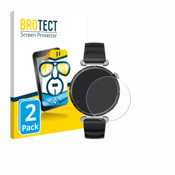 Front side of a product packaging with the brand logo BROTECT. Next to it is the device Huawei Watch GT 6 (41 mm) shown with t