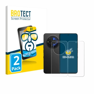 Front side of a product packaging with the brand logo BROTECT. Next to it is the device TCL NXTPAPER 60 Ultra (Front+Back) sho