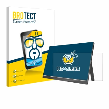 Front side of a product packaging with the brand logo BROTECT. Next to it is the device Arzopa ‎60HZ/A1 15.6