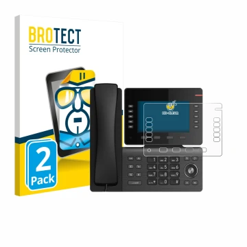 Front side of a product packaging with the brand logo BROTECT. Next to it is the device Snom D865 shown with the corresponding