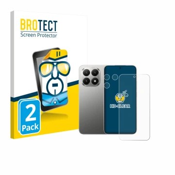 Front side of a product packaging with the brand logo BROTECT. Next to it is the device Xiaomi 15T (Front+Camera) shown with t