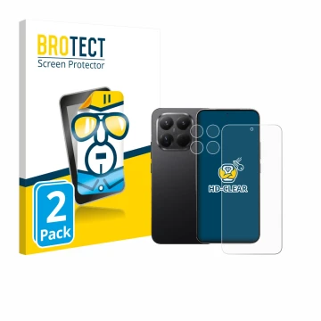 Front side of a product packaging with the brand logo BROTECT. Next to it is the device Xiaomi 15T Pro (Front+Camera) shown wi