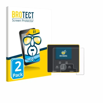 Front side of a product packaging with the brand logo BROTECT. Next to it is the device Junsi iCharger DX12 shown with the cor