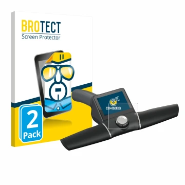 Front side of a product packaging with the brand logo BROTECT. Next to it is the device Motocaddy M7 GPS Remote shown with the