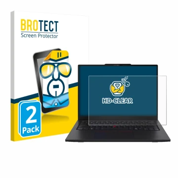 Front side of a product packaging with the brand logo BROTECT. Next to it is the device Lenovo ThinkPad L13 Gen 6 shown with t