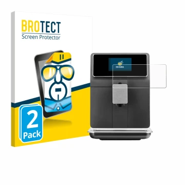 Front side of a product packaging with the brand logo BROTECT. Next to it is the device WMF Perfection 860L shown with the cor