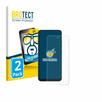 Front side of a product packaging with the brand logo BROTECT. Next to it is the device Infinix Smart 10 shown with the corres