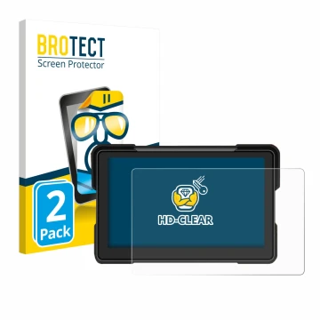 Front side of a product packaging with the brand logo BROTECT. Next to it is the device Airpuxem Motorrad Carplay 7