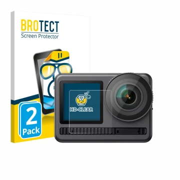 Front side of a product packaging with the brand logo BROTECT. Next to it is the device Akaso Brave 8 (Front display) shown wi