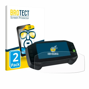 Front side of a product packaging with the brand logo BROTECT. Next to it is the device Suzuki DR-Z4S 2025 shown with the corr