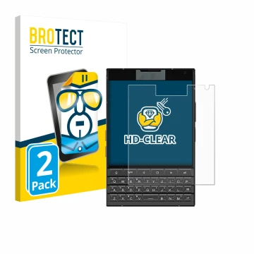 Front side of a product packaging with the brand logo BROTECT. Next to it is the device Unihertz Titan 2 shown with the corres