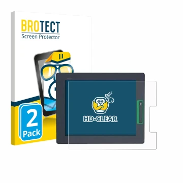 Front side of a product packaging with the brand logo BROTECT. Next to it is the device Schneider-electric HMIDT542 shown with