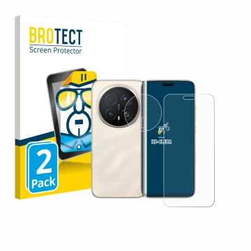 Front side of a product packaging with the brand logo BROTECT. Next to it is the device Honor Magic 8 Pro (Front+Camera) shown