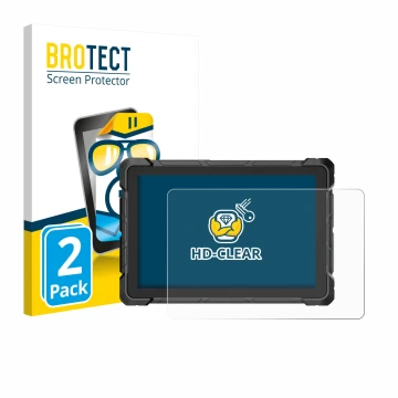 Front side of a product packaging with the brand logo BROTECT. Next to it is the device Higole F7G Rugged Tablet 10.1