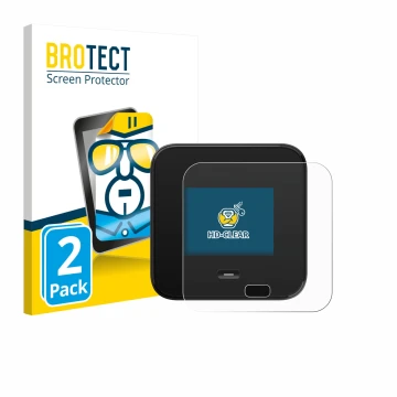 Front side of a product packaging with the brand logo BROTECT. Next to it is the device Netgear Nighthawk M7 Pro shown with th