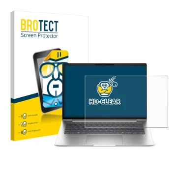 Front side of a product packaging with the brand logo BROTECT. Next to it is the device HP ProBook 4 G1a 16