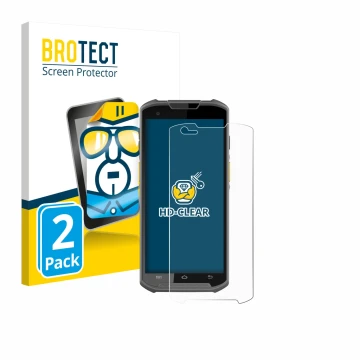 Front side of a product packaging with the brand logo BROTECT. Next to it is the device Newland MT93 shown with the correspond