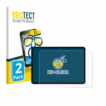 Front side of a product packaging with the brand logo BROTECT. Next to it is the device Xiaomi Poco Pad X1 shown with the corr