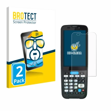 Front side of a product packaging with the brand logo BROTECT. Next to it is the device Unitech HT330 shown with the correspon