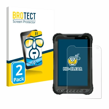 Front side of a product packaging with the brand logo BROTECT. Next to it is the device Unitech TB85 shown with the correspond