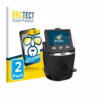 Front side of a product packaging with the brand logo BROTECT. Next to it is the device Kodak SCANZA shown with the correspond