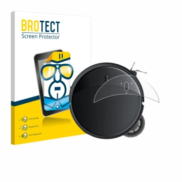 Front side of a product packaging with the brand logo BROTECT. Next to it is the device Roborock Saros 10R shown with the corr