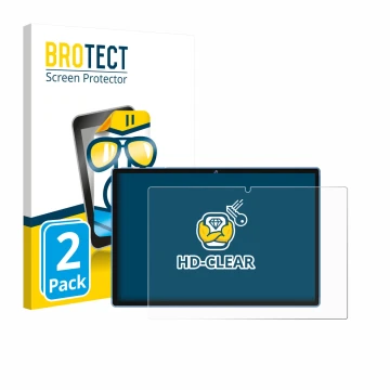 Front side of a product packaging with the brand logo BROTECT. Next to it is the device Biegedy B25 10.1