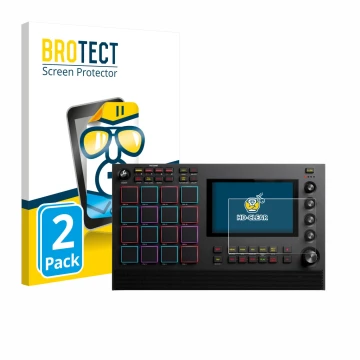 Front side of a product packaging with the brand logo BROTECT. Next to it is the device Akai MPC Live III shown with the corre