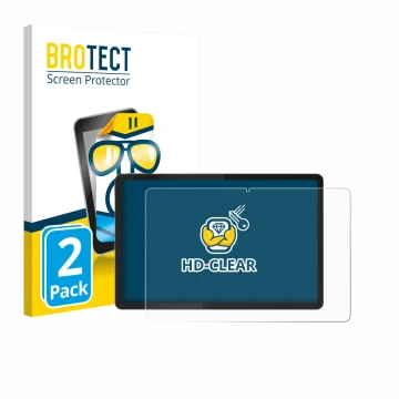 Front side of a product packaging with the brand logo BROTECT. Next to it is the device Lenovo Tab K12 ZAGJ0153SE shown with t