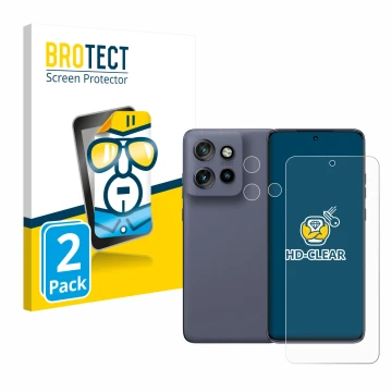 Front side of a product packaging with the brand logo BROTECT. Next to it is the device Motorola Edge 60 Neo (Front+Camera) sh