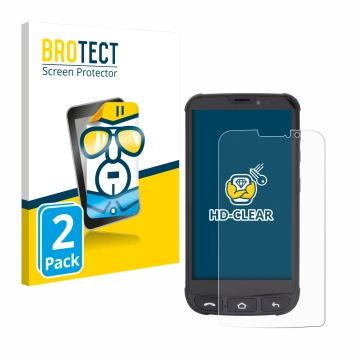 Front side of a product packaging with the brand logo BROTECT. Next to it is the device Olympia Neo Mini shown with the corres