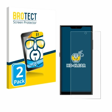 Front side of a product packaging with the brand logo BROTECT. Next to it is the device Jolla Phone shown with the correspondi