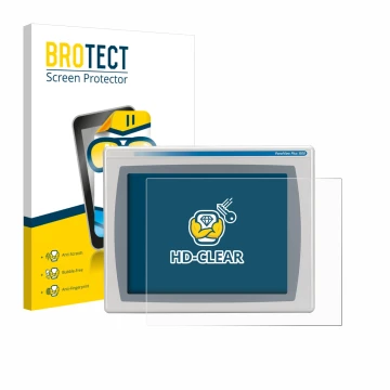 Front side of a product packaging with the brand logo BROTECT. Next to it is the device Allen Bradly HMI AB 2711P-RDT15C shown