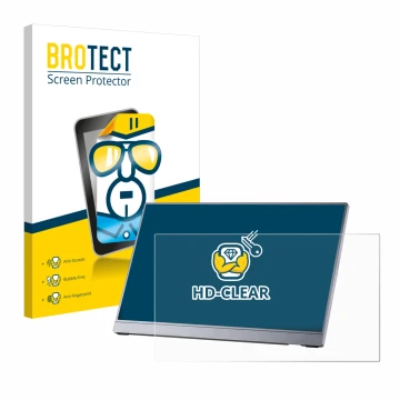 Front side of a product packaging with the brand logo BROTECT. Next to it is the device Arzopa Z3FC 16.1