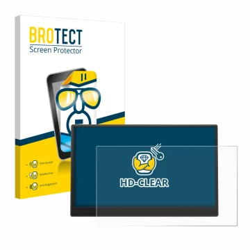 Front side of a product packaging with the brand logo BROTECT. Next to it is the device Azeyou PM1506S 15.6