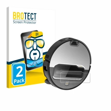 Front side of a product packaging with the brand logo BROTECT. Next to it is the device Roborock Saros Z70 shown with the corr