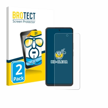 Front side of a product packaging with the brand logo BROTECT. Next to it is the device Cubot Note 60 shown with the correspon