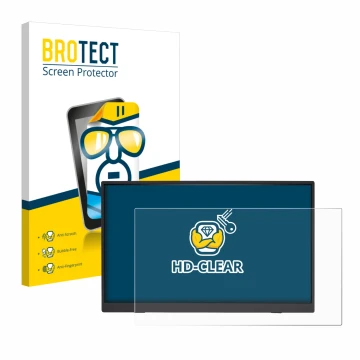 Front side of a product packaging with the brand logo BROTECT. Next to it is the device Acer PM191QEbmiuux shown with the corr