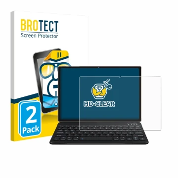 Front side of a product packaging with the brand logo BROTECT. Next to it is the device DEERTiME E9 10.1