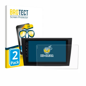 Front side of a product packaging with the brand logo BROTECT. Next to it is the device Dynavin D8-DF31 9