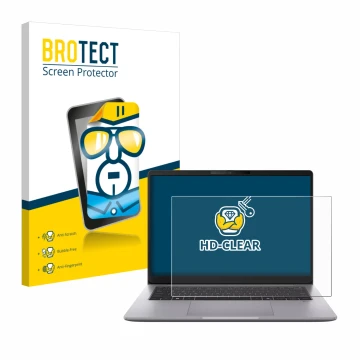 Front side of a product packaging with the brand logo BROTECT. Next to it is the device ASUS ExpertBook P3 G2 shown with the c