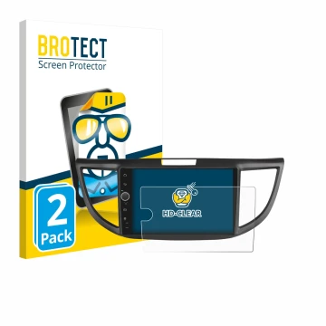 Front side of a product packaging with the brand logo BROTECT. Next to it is the device Joying Car Radio 9