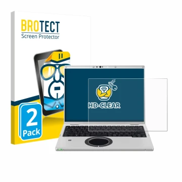 Front side of a product packaging with the brand logo BROTECT. Next to it is the device Panasonic CF-FV3 shown with the corres