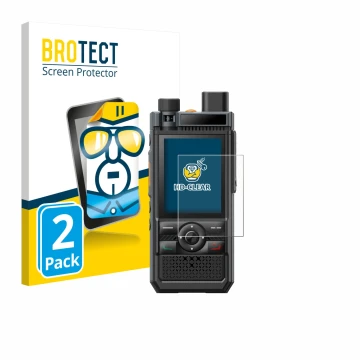 Front side of a product packaging with the brand logo BROTECT. Next to it is the device Hytera P50 shown with the correspondin